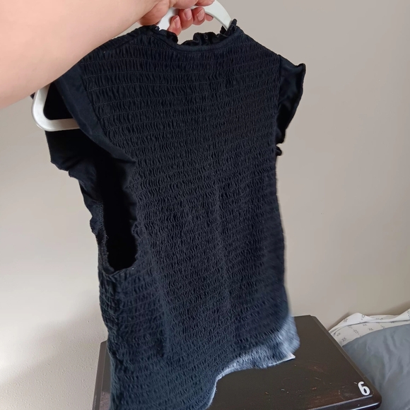 French Connection Black Smocked Ruffle-Edge Tank Top - Picture 5 of 9